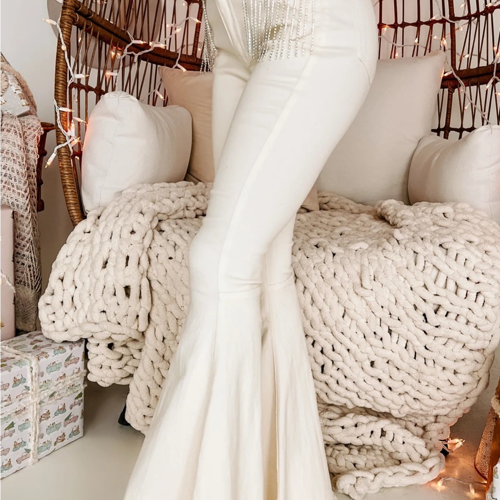 NanaMacs Get Your Groove On Rhinestone Embellished Bell Bottoms (Ivory) - Size L - Picture 3 of 9